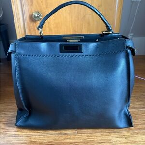 Fendi Vitello Setq Shiny Nappa Leather Large Peekaboo Iconic Satchel
